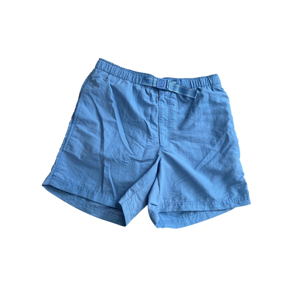 Lands End Men Blue Nylon Swim Trunks Belted Mesh Lined Board Shorts Size M 32-34